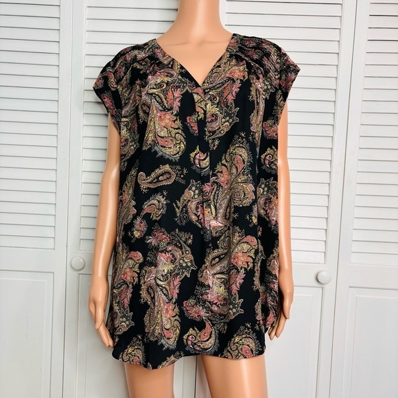 New Daniel Rainn V-Neck Paisley Cap Sleeve Blouse Size 2X - Picture 1 of 8